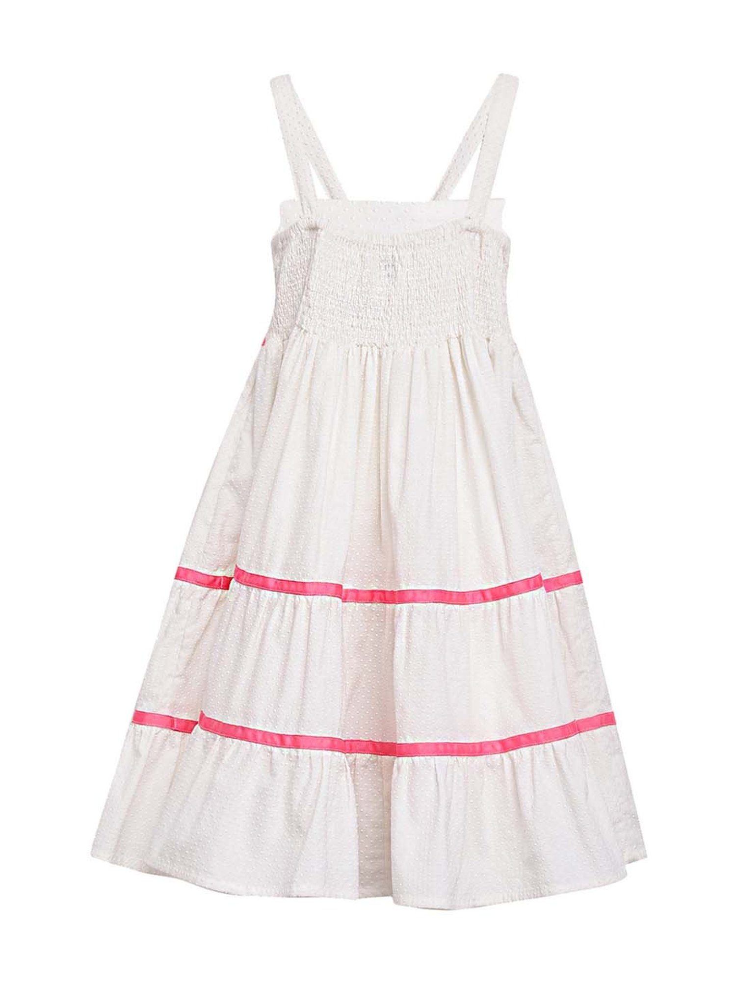 A Little Fable Kids White Cotton Self Pattern Dress