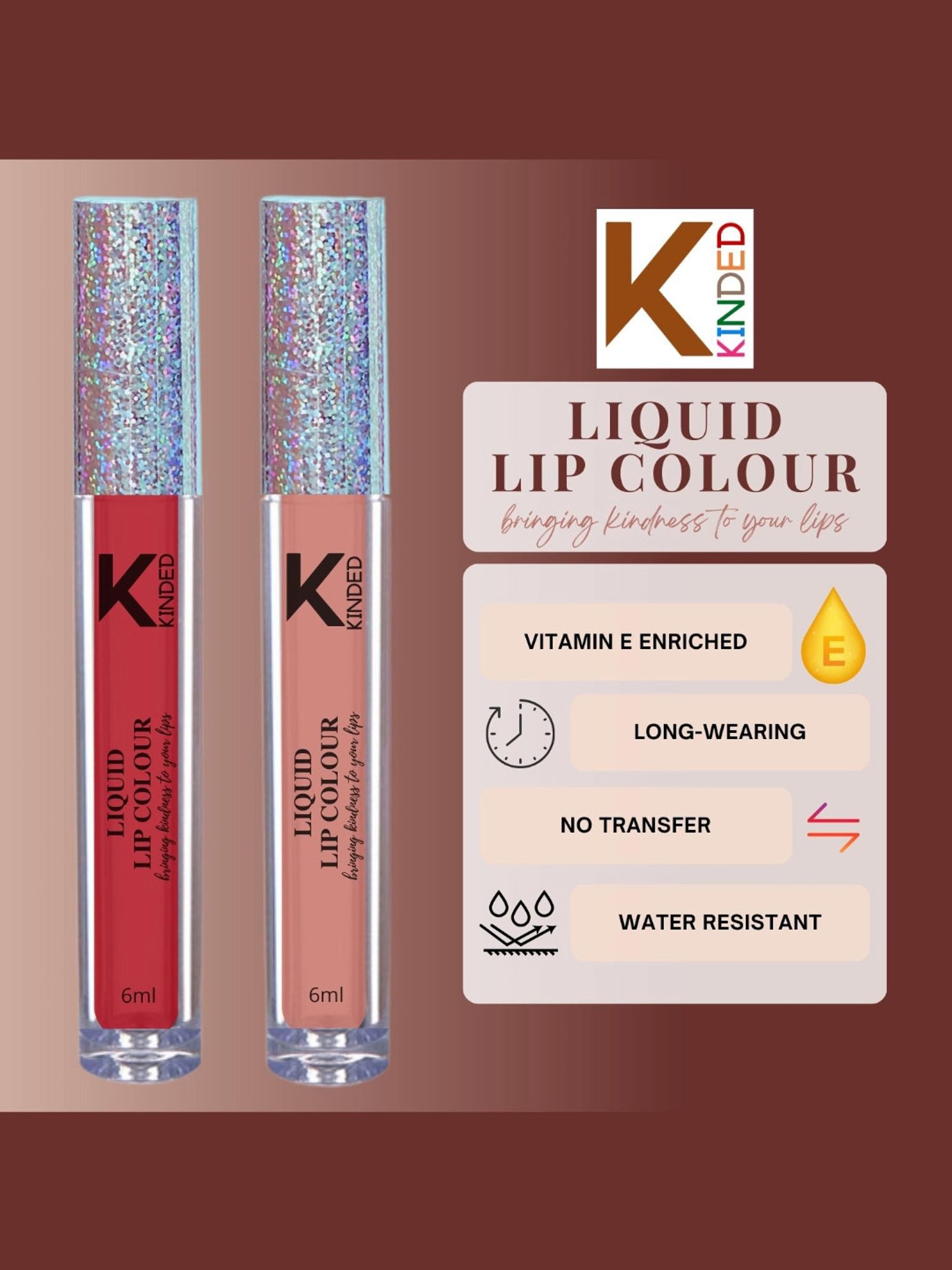 KINDED Liquid Lip Colour 04 Brick Red & 10 Perfect Nude Combo
