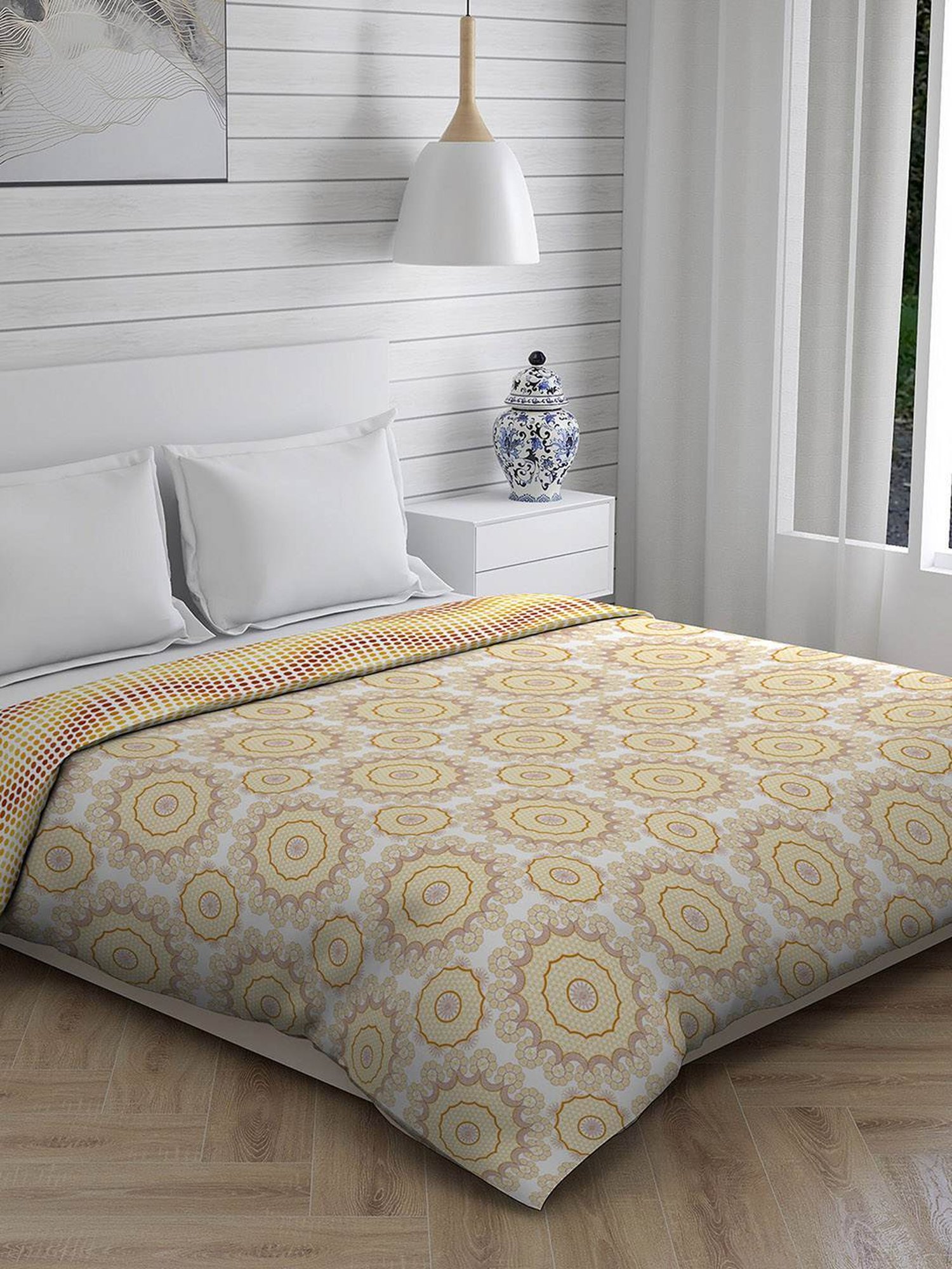 Layers Firenze Printed Yellow 120 GSM Cotton Double Comforter
