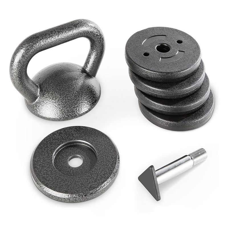 Apex Adjustable Cast Iron Kettlebell Full Body Strength Training Fitness Weight with 15 Pound Handle, 4 Removable Spacer Disks, and 5 Pound Bottom