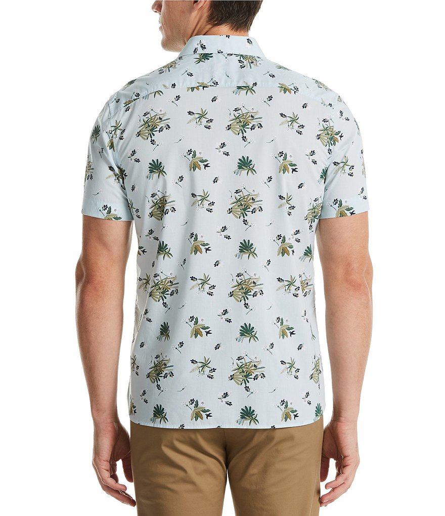 Perry Ellis Big & Tall Floral Bouquet Print Poplin Short-Sleeve Woven Shirt