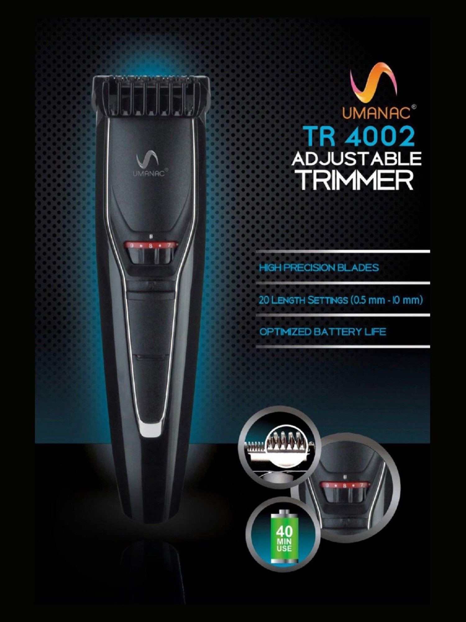 Umanac TR4002 Adjustable Cordless Trimmer (Black)