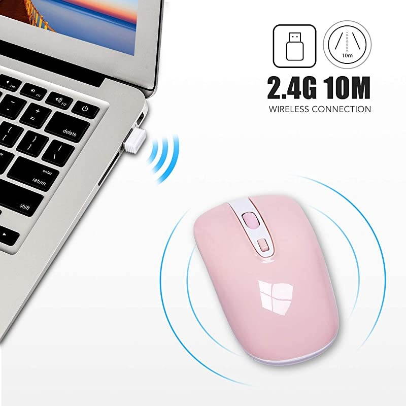 Wireless Computer Mouse  24G Slim Cordless Mouse Less Noise for Laptop Ergonomic Optical with Nano Receiver USB Mouse for Laptop Deskbtop MacBook BAT Bright Pink