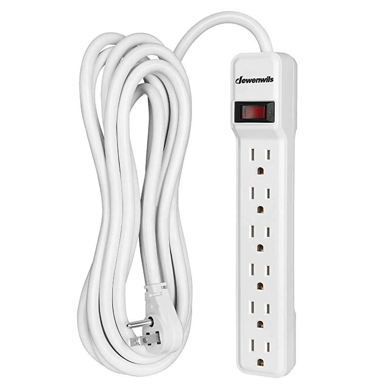 6Outlet Power Strip Surge Protector Long Extension Cord Low Profile Flat Plug and 15 Amp Circuit Breaker 500 Joules Wall Mount UL Listed 15 Foot White