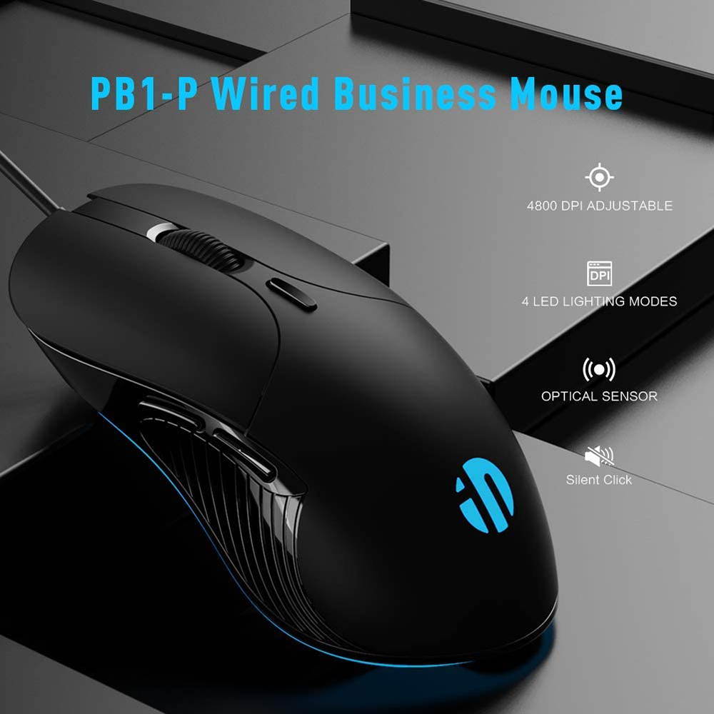 Wired PC Mouse, Silent Click, 4800DPI Adjustable & 6 Programmable Buttons, Optical tracking, Ergonomic Design, Streamlined inphic USB Wired Mouse for PC Laptop Computer Working and Gaming