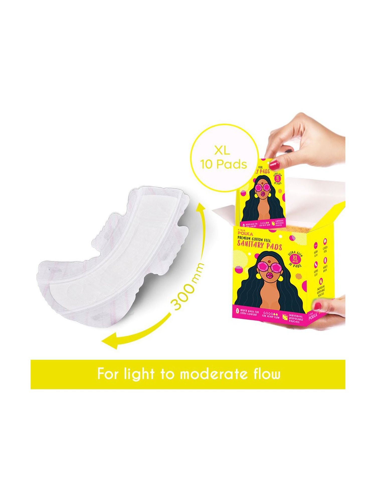 PINQ Polka Organic Cotton Ultra Sanitary Pads-XL with Disposable Biodegradable Pouch-Pack of 20