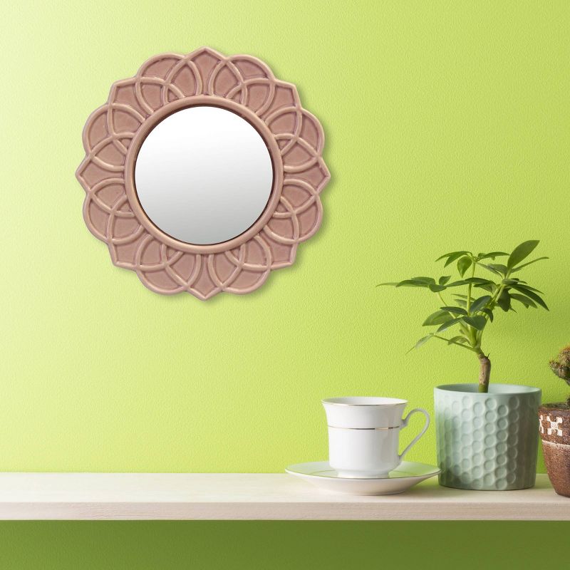 9" Round Floral Ceramic Wall Hanging Mirror Pink - Stonebriar Collection