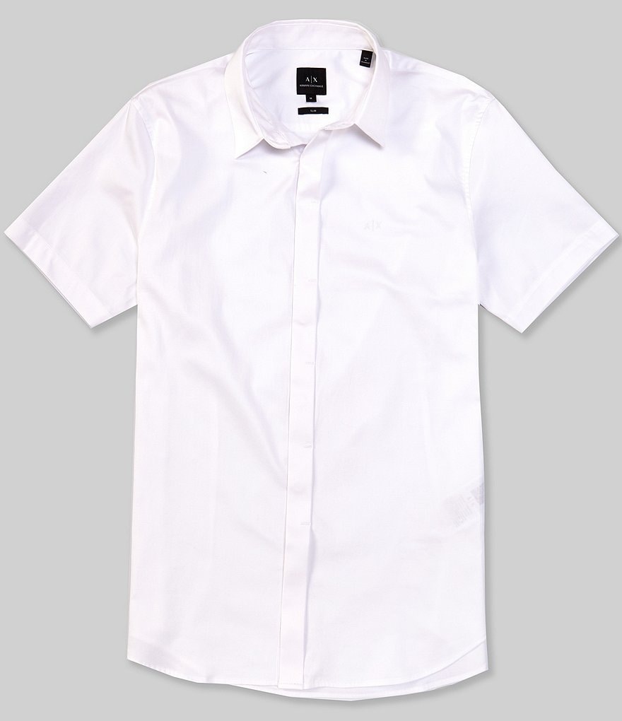 Armani Exchange Slim-Fit Solid Poplin Short-Sleeve Woven Shirt