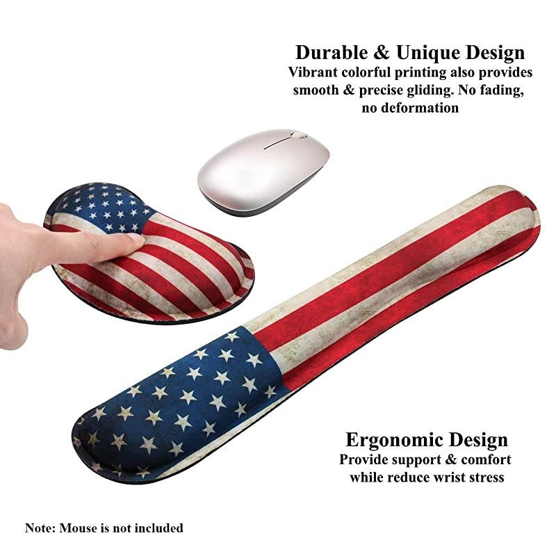 Gaming Keyboard Wrist Pad Mouse Wrist Rest Cushion Support Combo Set Durable Ergonomic Anti Slip NonSlip Base USA Flag