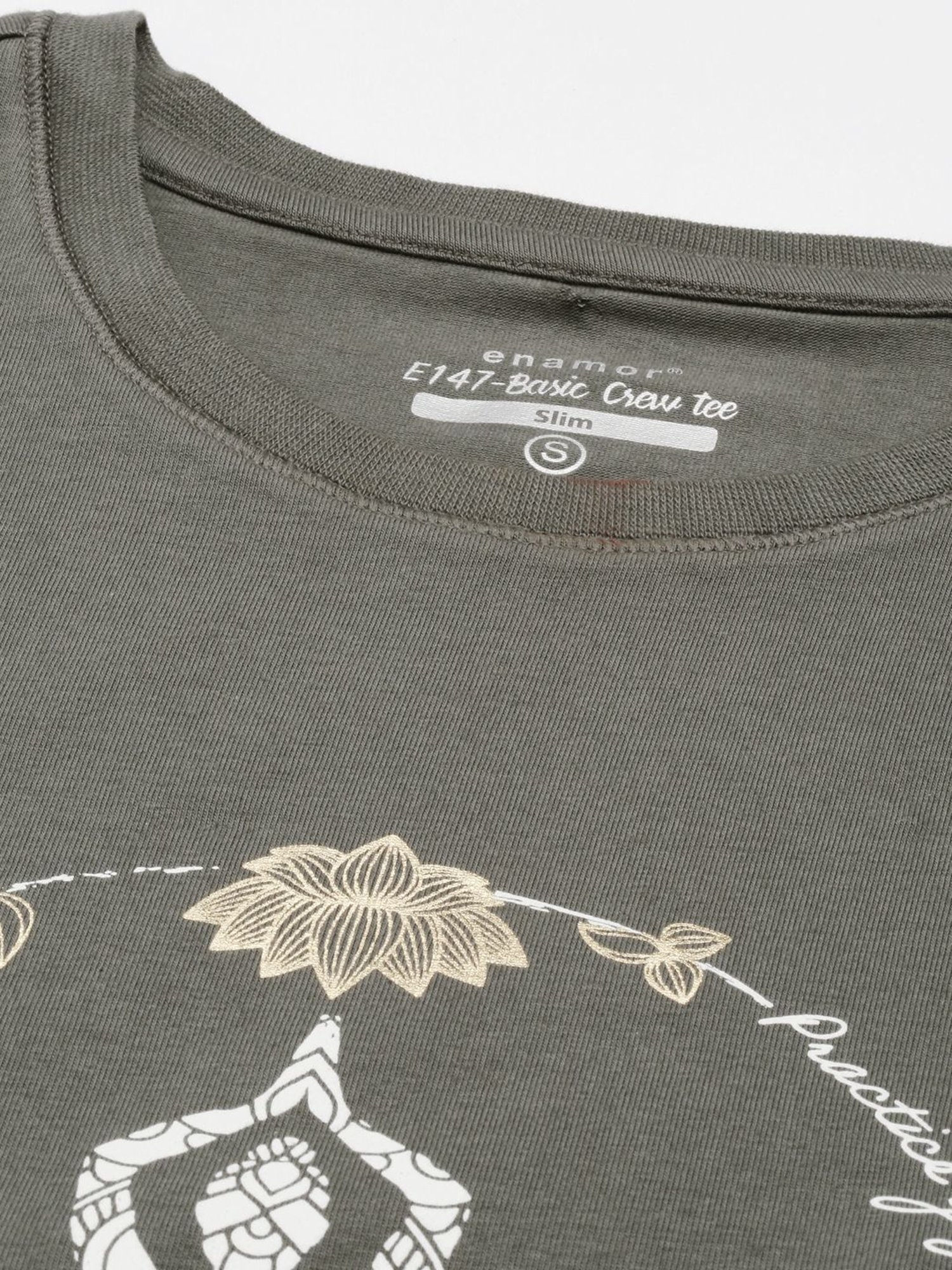 Enamor Greenish Grey Graphic Print T-Shirt