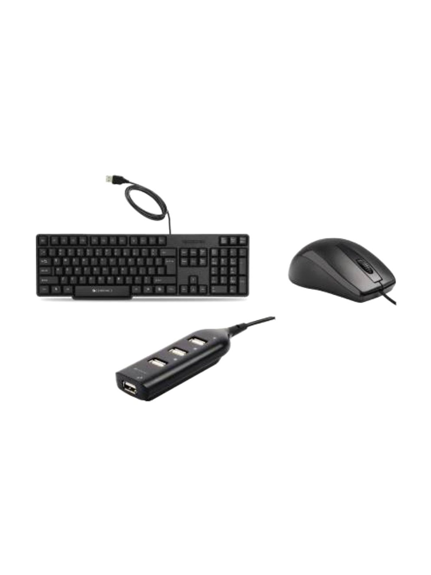 Zebronics K20 Keyboard, Alex Wired Optical Mouse & 90HB USB Hub Combo Set (Black)