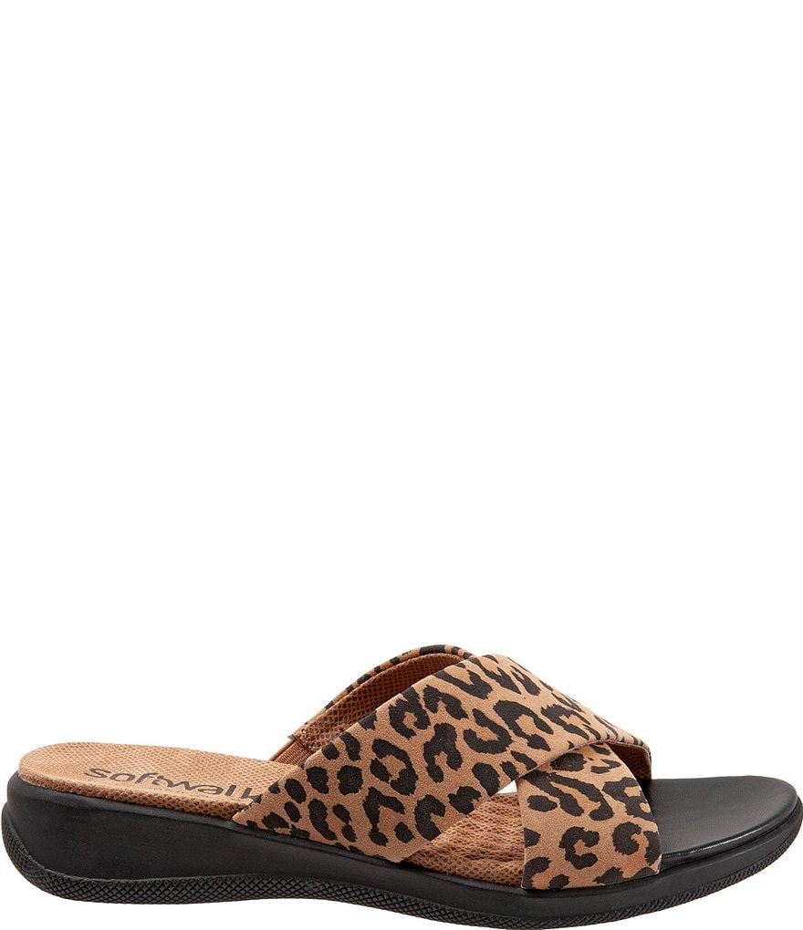 Softwalk Tillman II Cheetah Print Leather X Band Wedge Slides