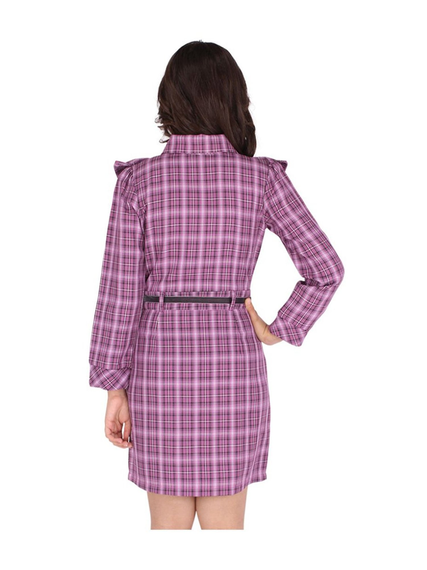 Cutecumber Kids Purple Chequered Full Sleeves Dress