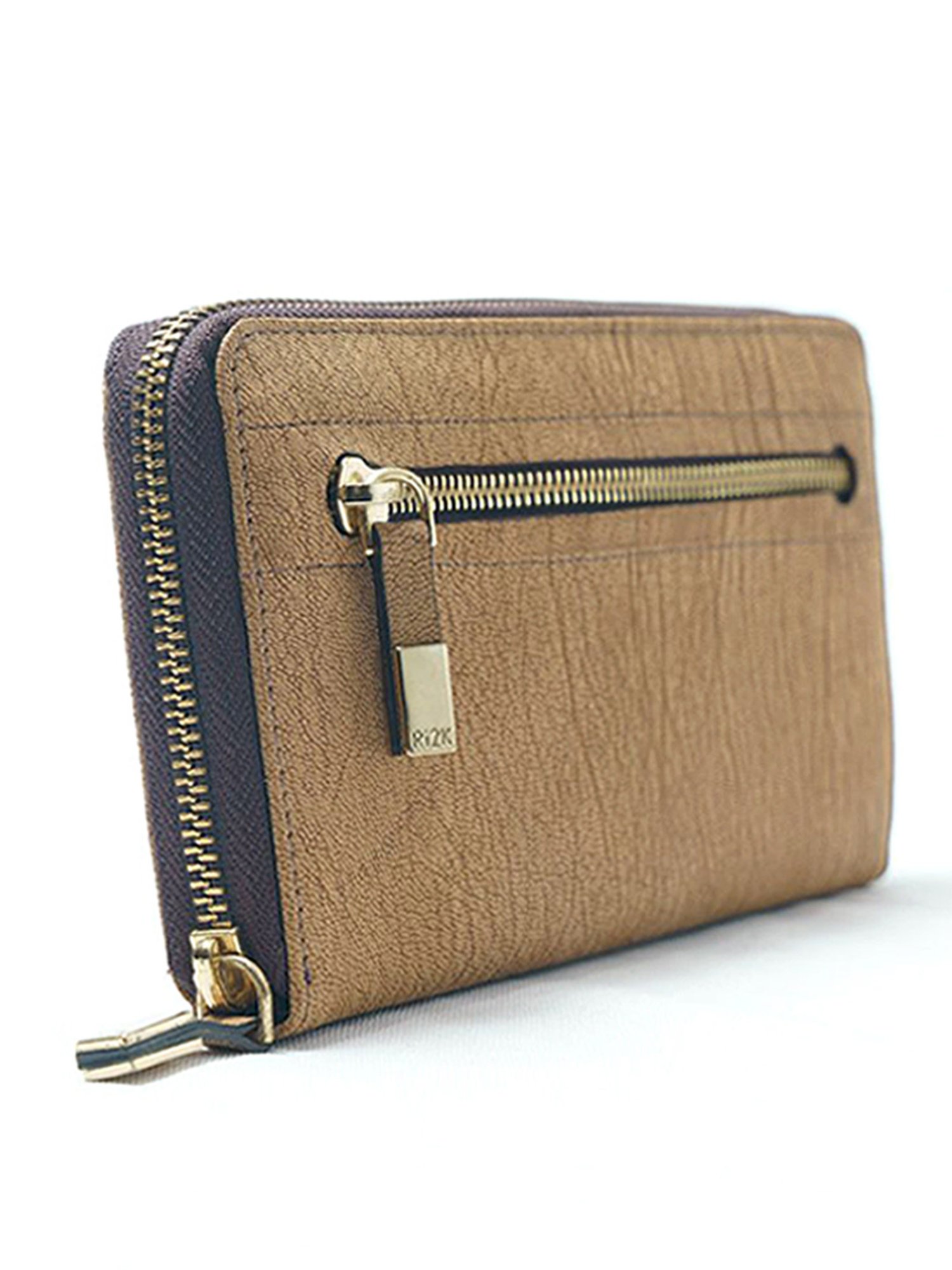 RI2K London Black Leather Textured Zip around Wallet