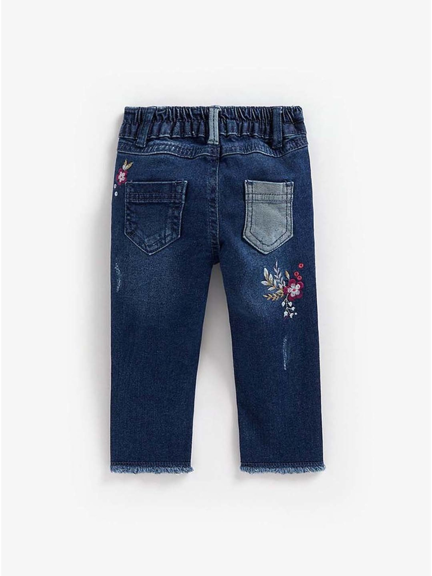 Mothercare Girls Blue Cotton Embroidered Jeans