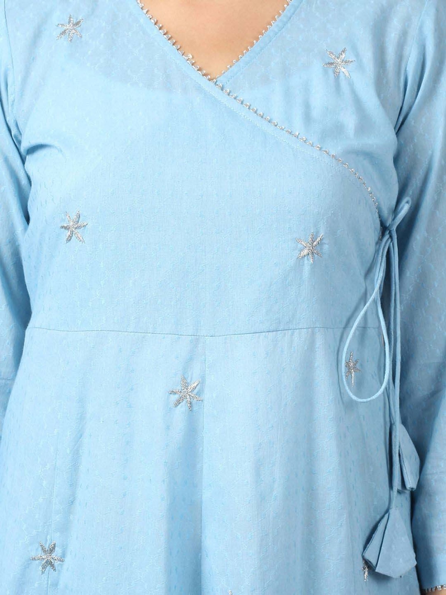 DART STUDIO Blue Cotton Embroidered A Line Kurta
