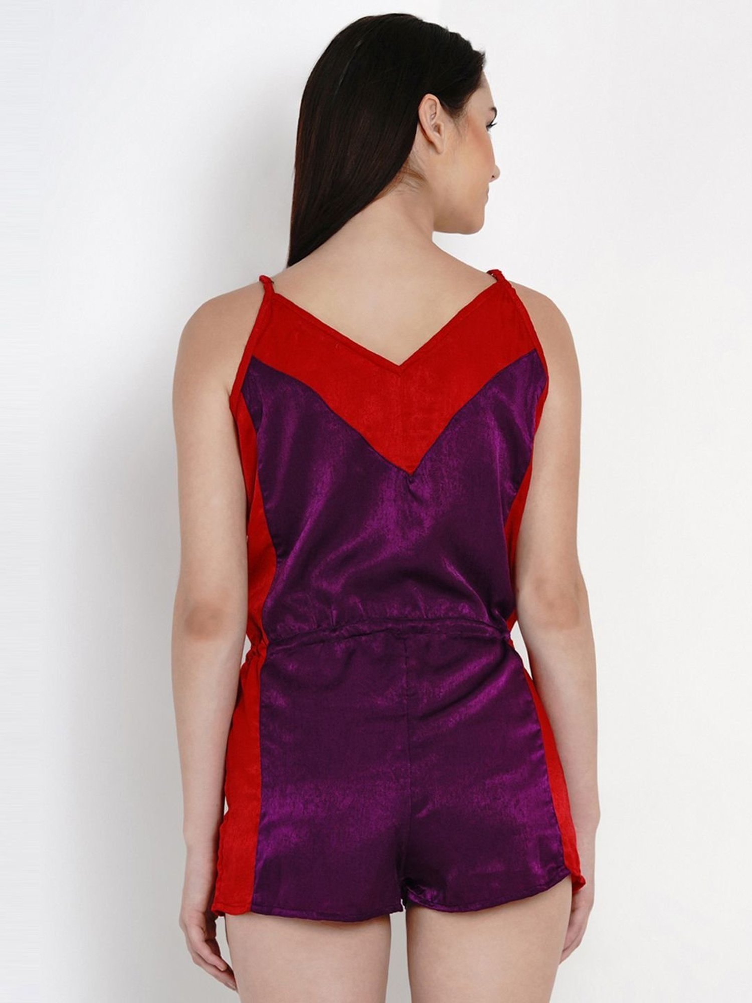 Erotissch Purple & Red Color-Block Romper