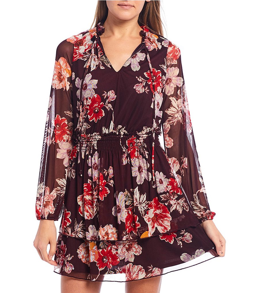 Allison & Kelly Floral Print Mesh Double Hem Dress