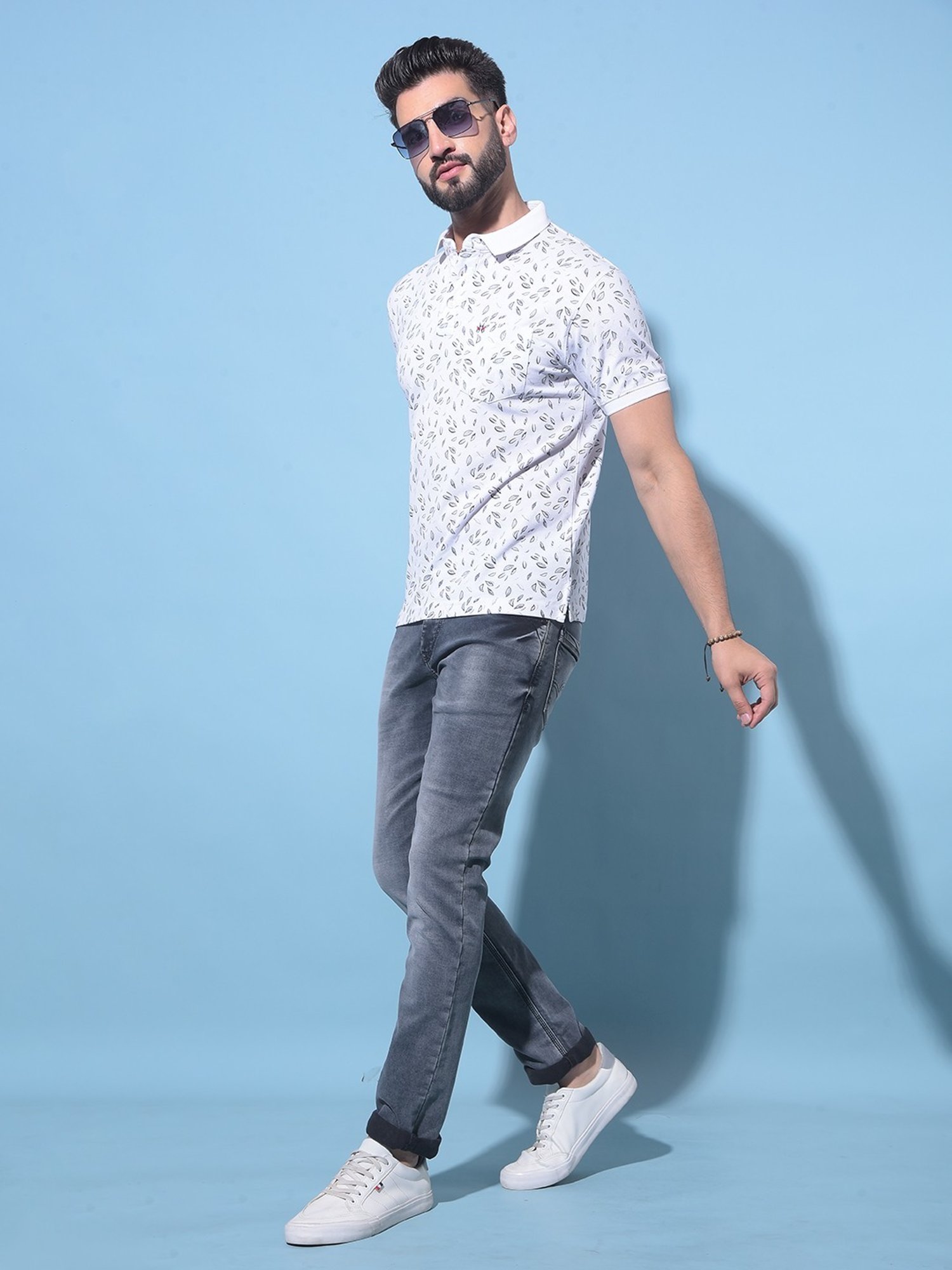 Crimsoune Club White  Slim Fit Printed Polo T-Shirt