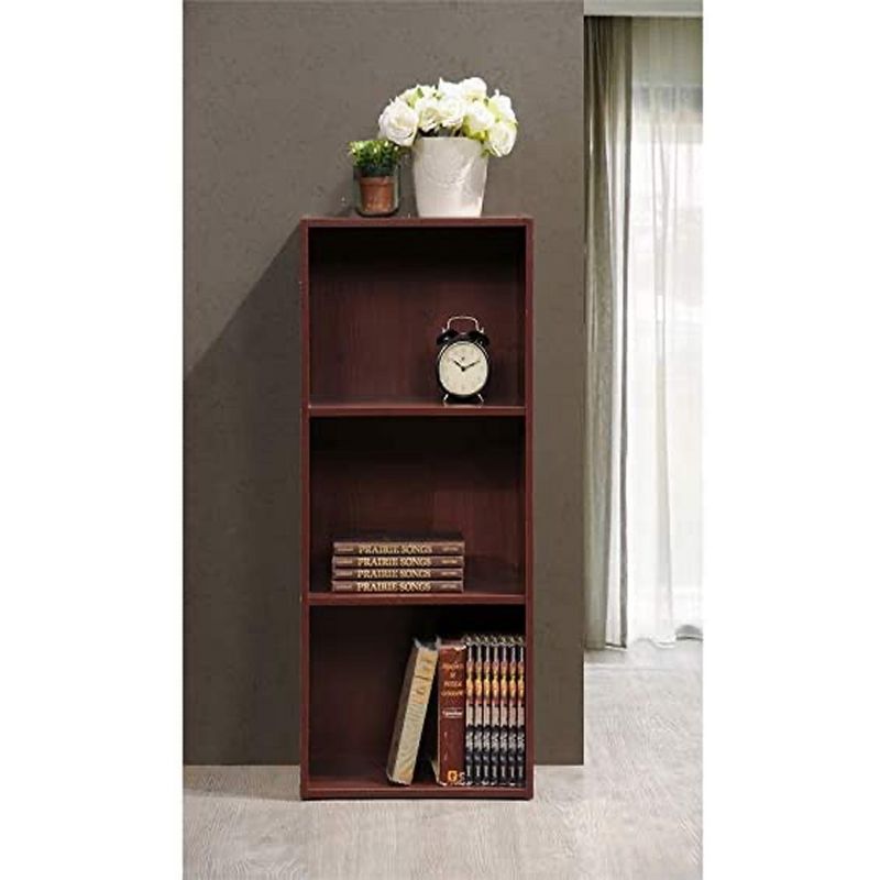 Hodedah HID23 High Quality 3 Shelf Home, Office, and School Organization Storage 35.67 Inch Tall Slim Bookcase Cabinets to Display Decor, Mahogany
