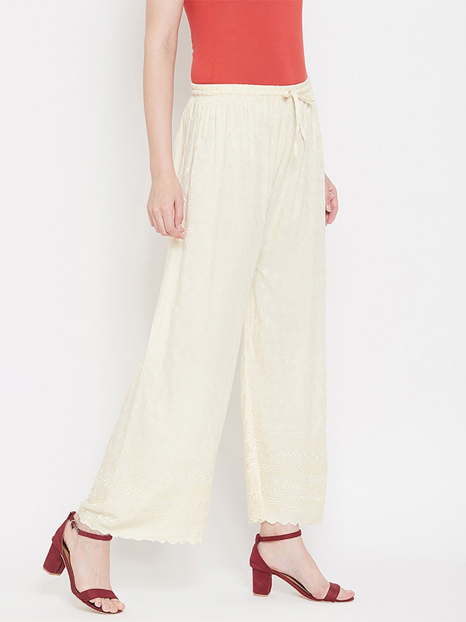 Castle Cream Embroidered Palazzos