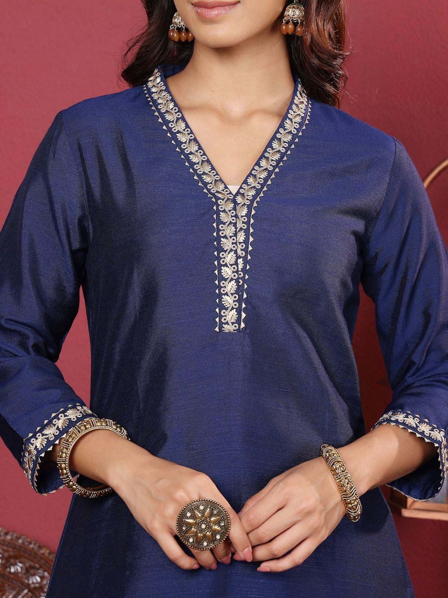 Varanga Blue Embroidered Kurta & Pant Set With Dupatta