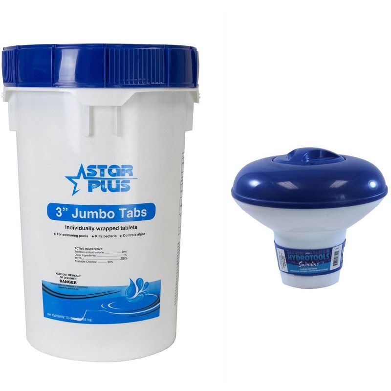 Pool Solutions 50 lb Bucket 3" Pool/Spa Chlorine + Floating Tablet Dispenser