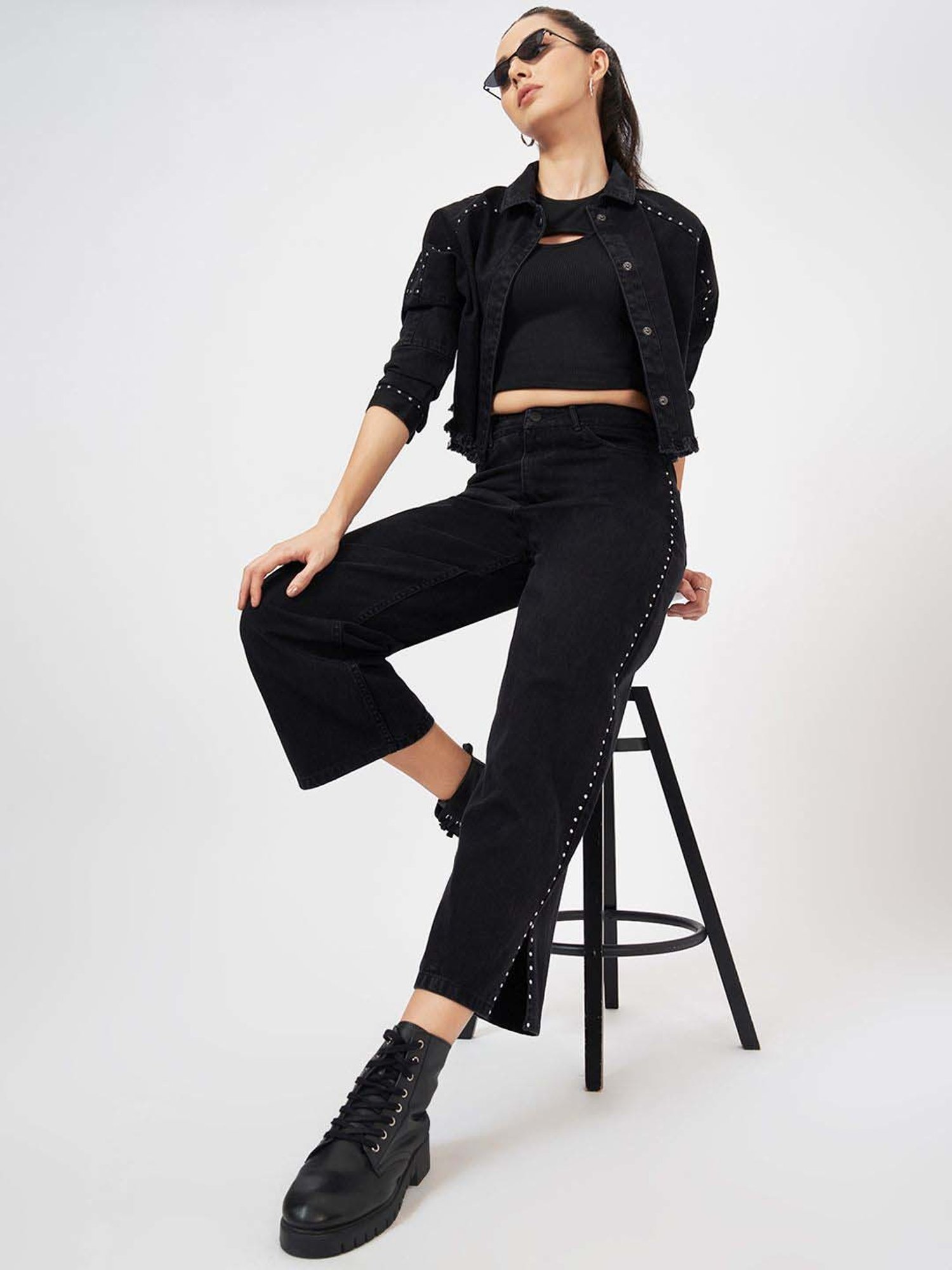 SF Jeans by Pantaloons Black Cotton High Rise Flared Jeans