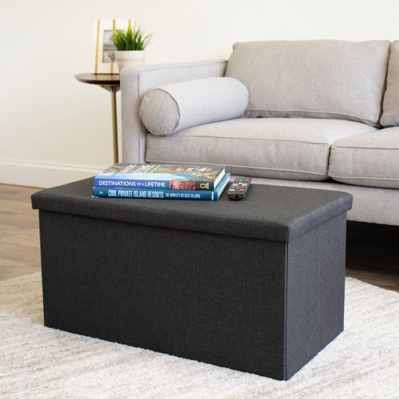 Heathered Storage Ottoman with Reversible Tray Cover Charcoal Gray - Humble Crew