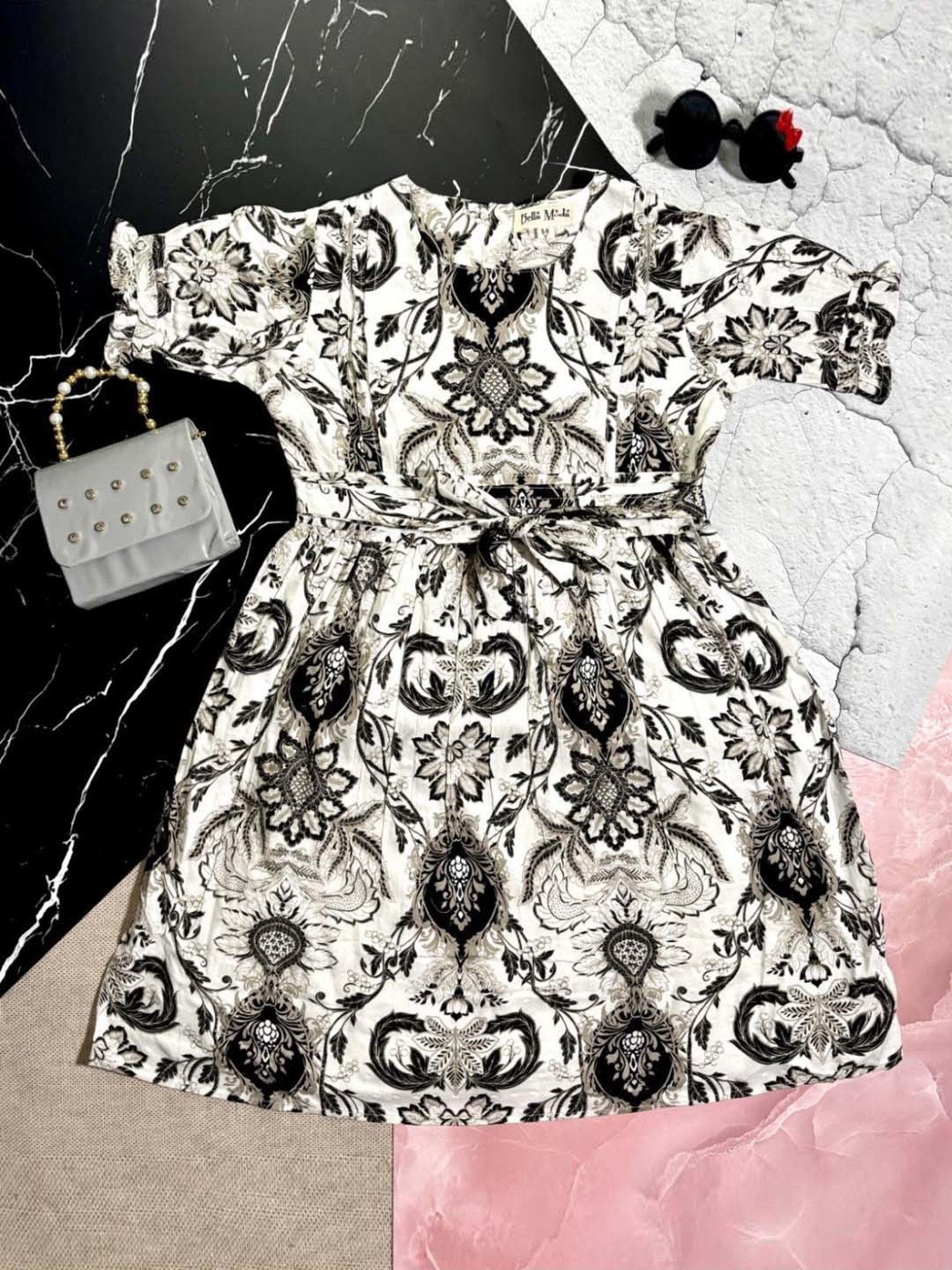 Bella Moda Kids Black & White Cotton Printed Dress