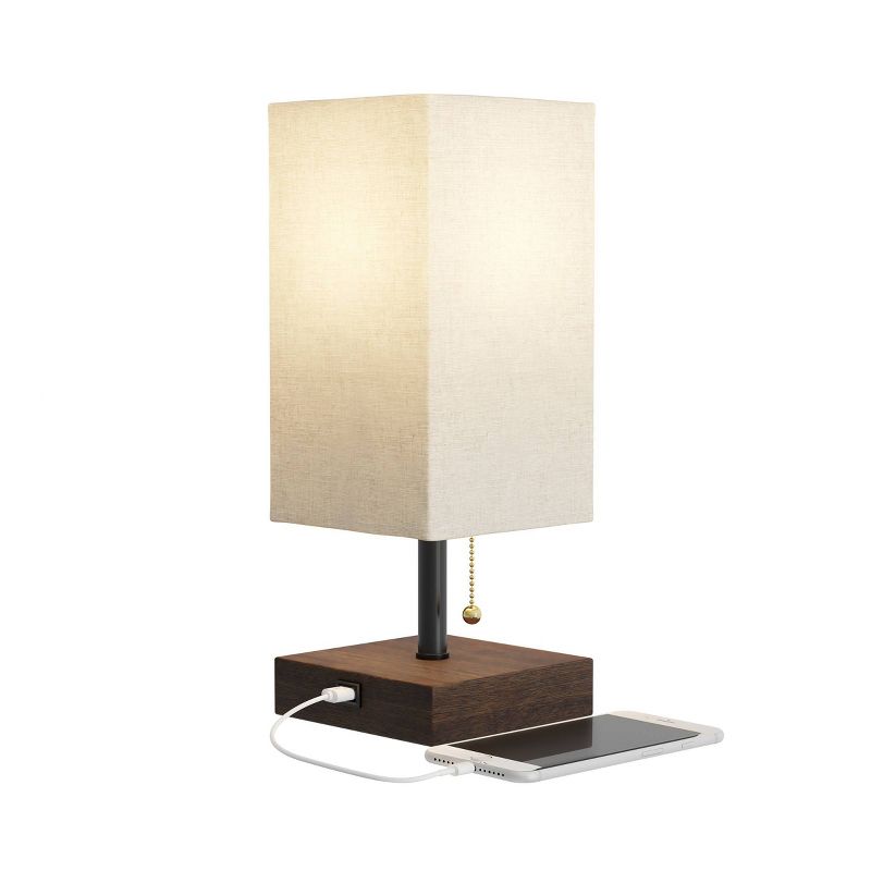 USB Rectangle Lamp with Wood Base (Includes LED Light Bulb)