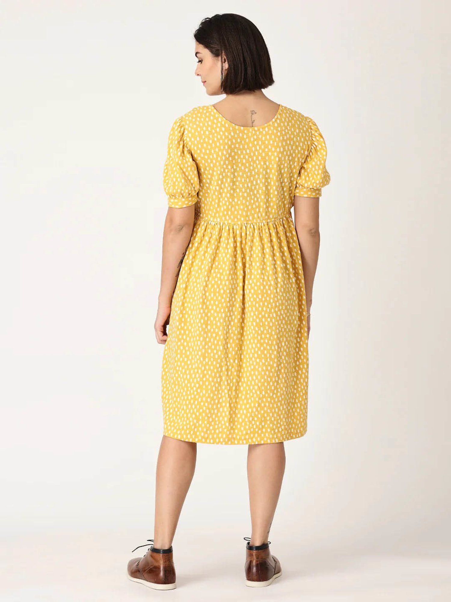 The Mom Store Yellow & White Cotton Printed Maternity & Nursing Dress