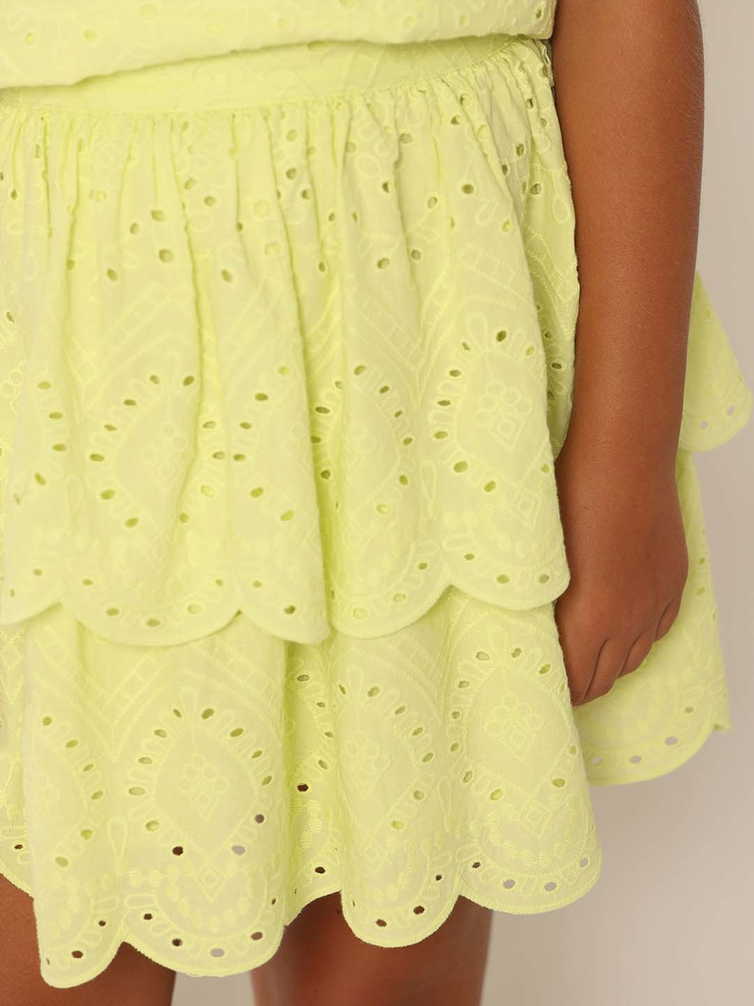 VERO MODA GIRL Lime Green Cotton Embroidered Skirt
