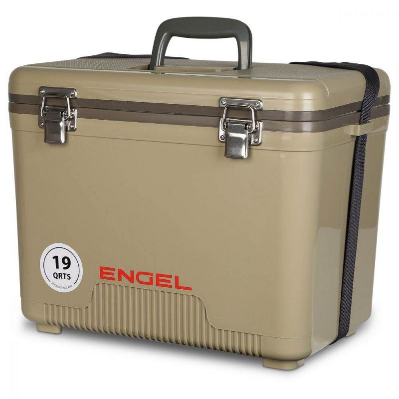 Engel UC19 19 Quart Fishing Live Bait Dry Box Ice Cooler with Stain/Odor-Resistant Surface and Shoulder Strap, Tan
