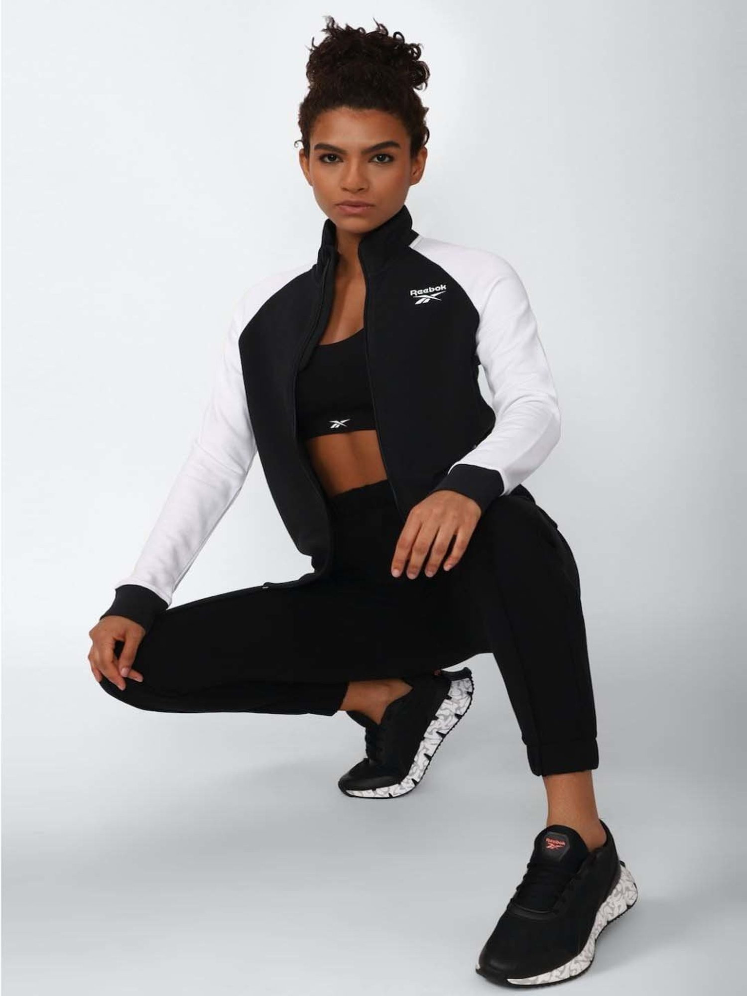 Reebok Black & White Cotton Color-Block Sports Jacket