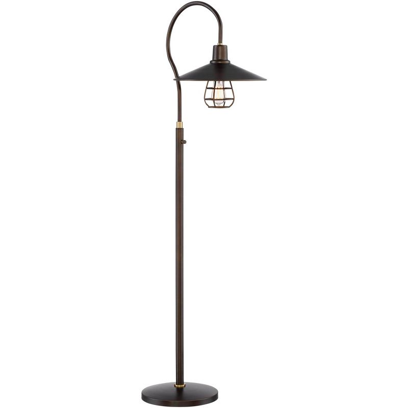 Franklin Iron Works Industrial Floor Lamp Oiled Rubbed Bronze Metal Cage Barn Light Shade for Living Room Reading Bedroom Office
