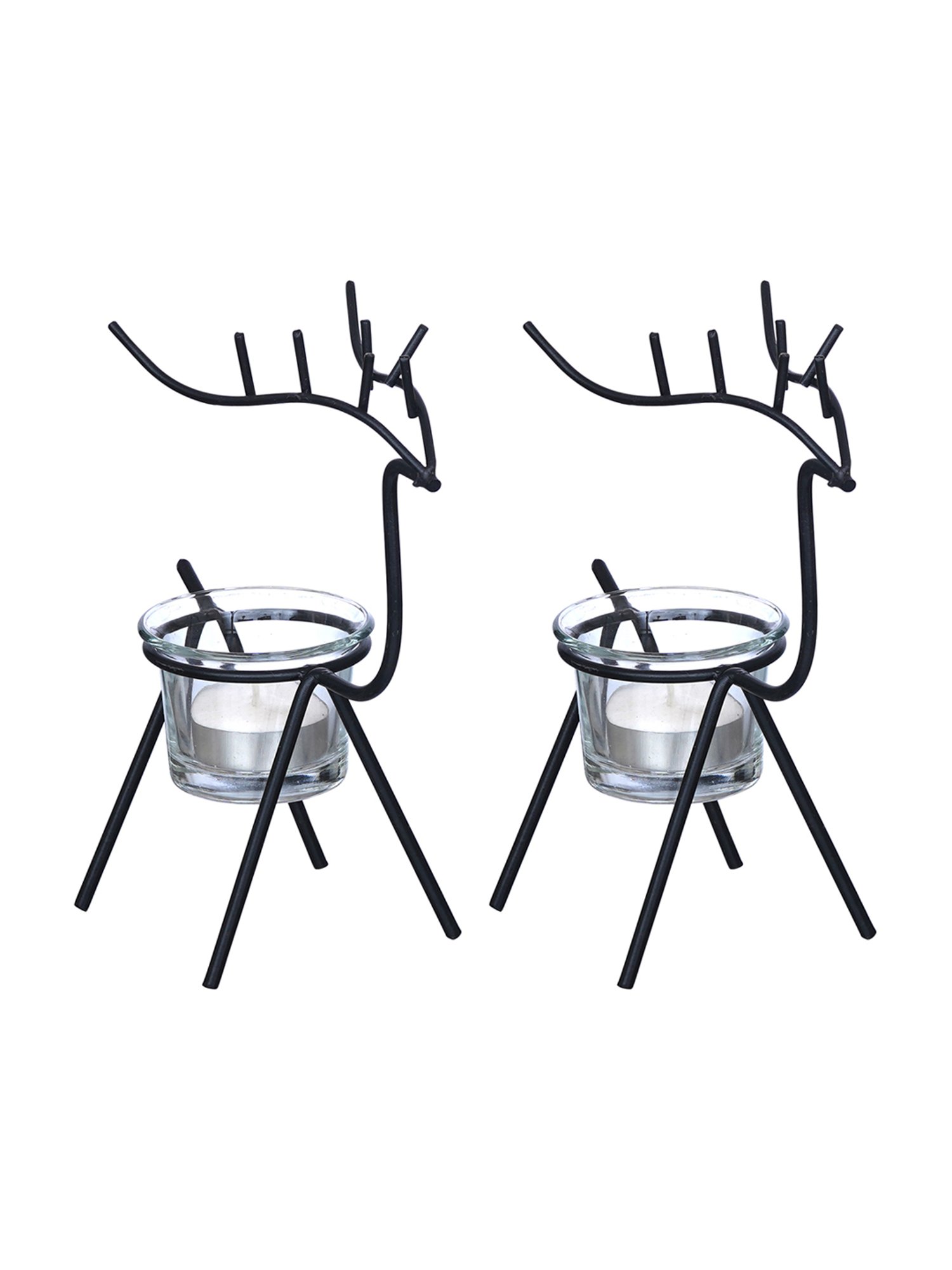 eCraftIndia Solid Metal Deer Shape Tea Light Candle Holders - Set of 2