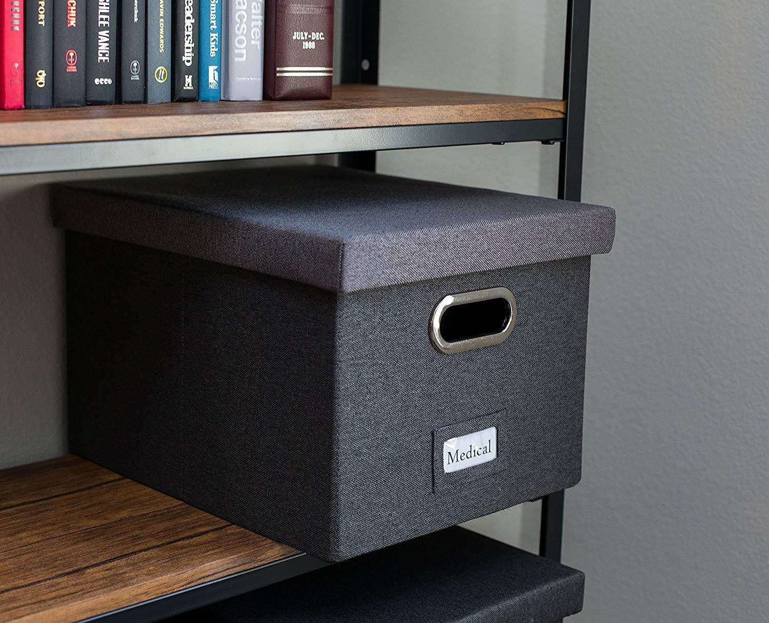 Internet's Best Collapsible File Storage Organizer | Decorative Linen Filing & Storage Office Box | Letter/Legal | Charcoal | 1 Pack