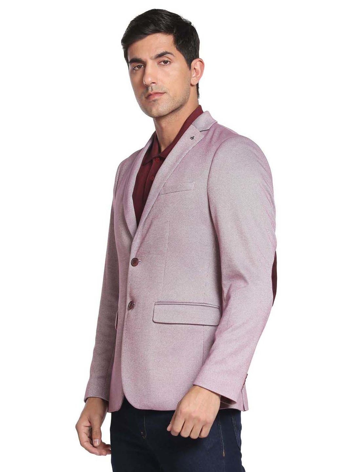 Arrow Maroon Slim Fit Printed Blazer