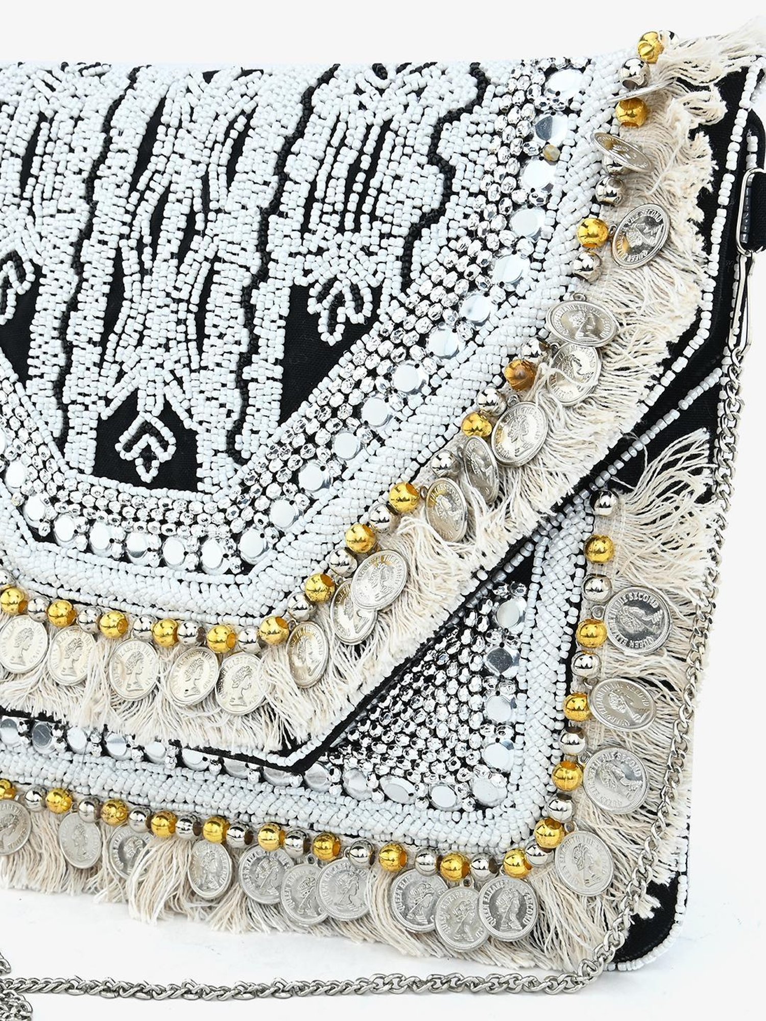 Gaurapakhi White Embellished Cross Body Bag