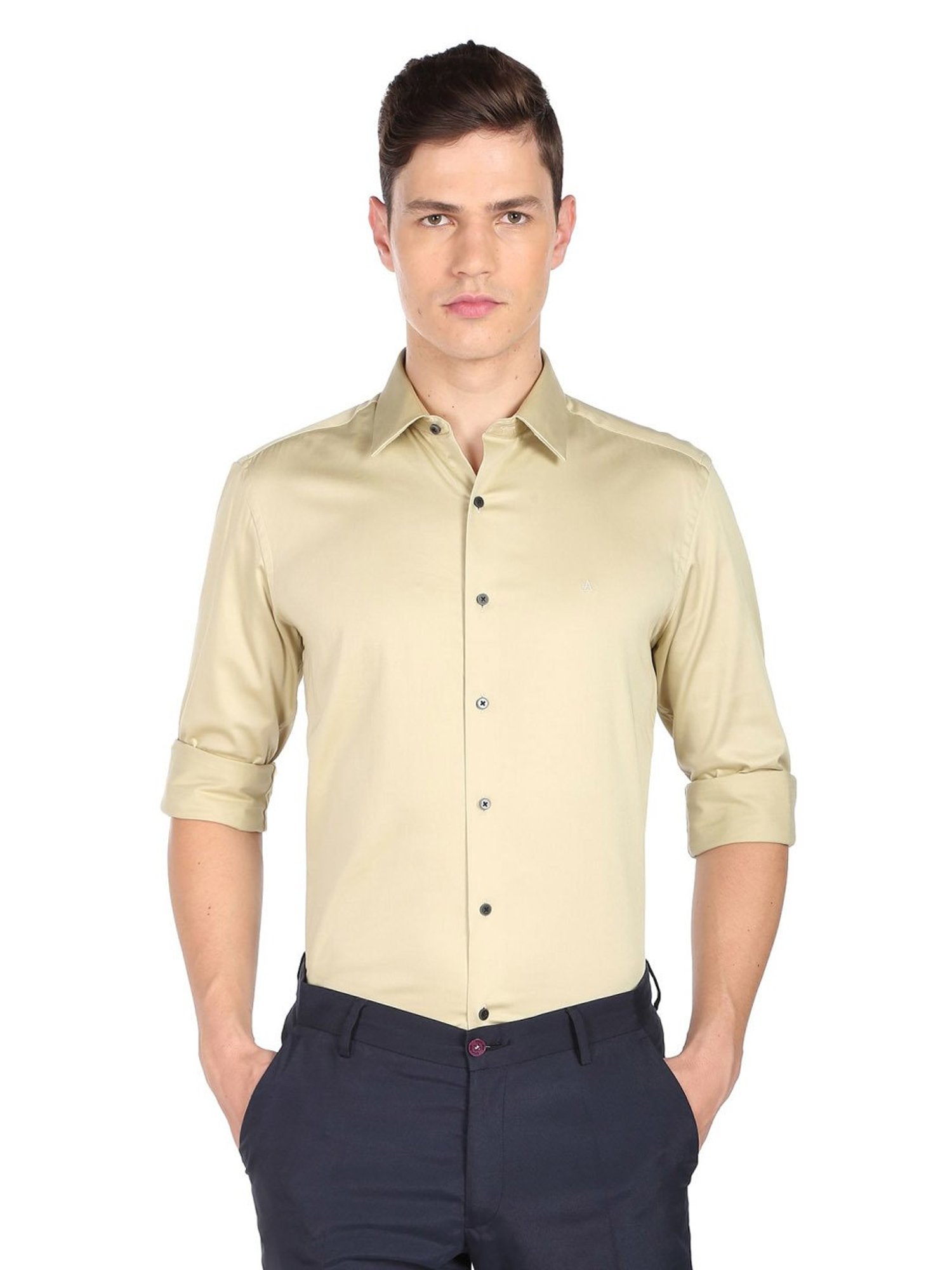 Arrow New York Beige Cotton Slim Fit Shirt