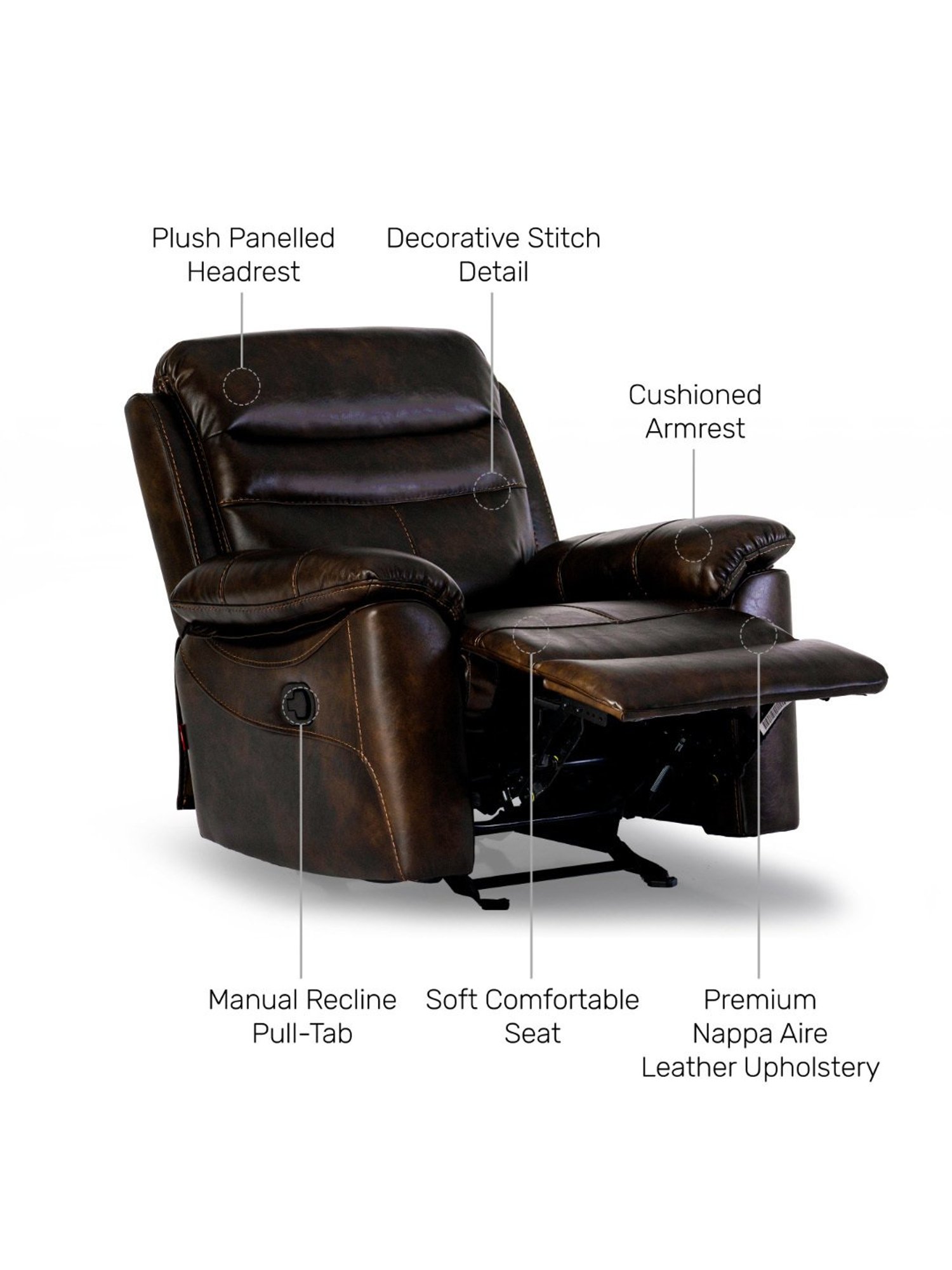 Durian Patterson Dark Brown Nappa Aire Leather Reliner Sofa