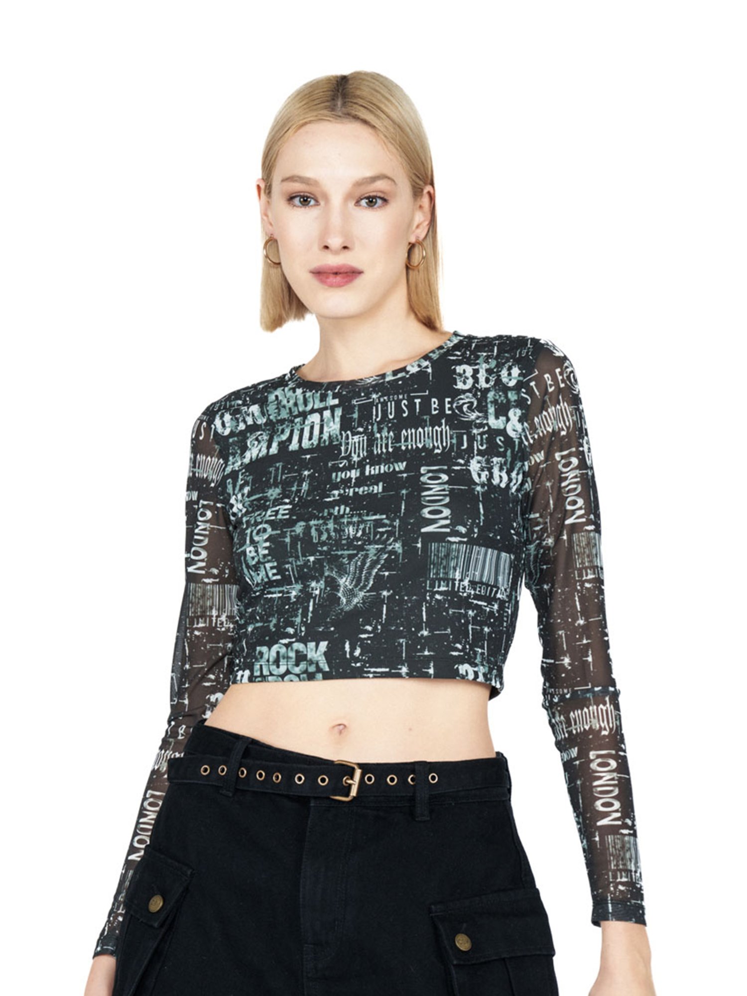 Cover Story Green Graphic Print Crop T-Shirt