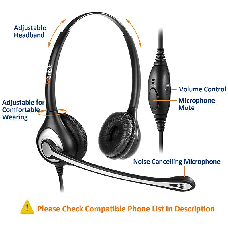 Corded Telephone Headset Dual wNoise Canceling Mic for Avaya Aastra Allworx Adtran Alcatel Lucent AltiGen Comdial Digium Gigaset InterTel Mitel Plantronics MiVoice Landline DeskphonesF602S1