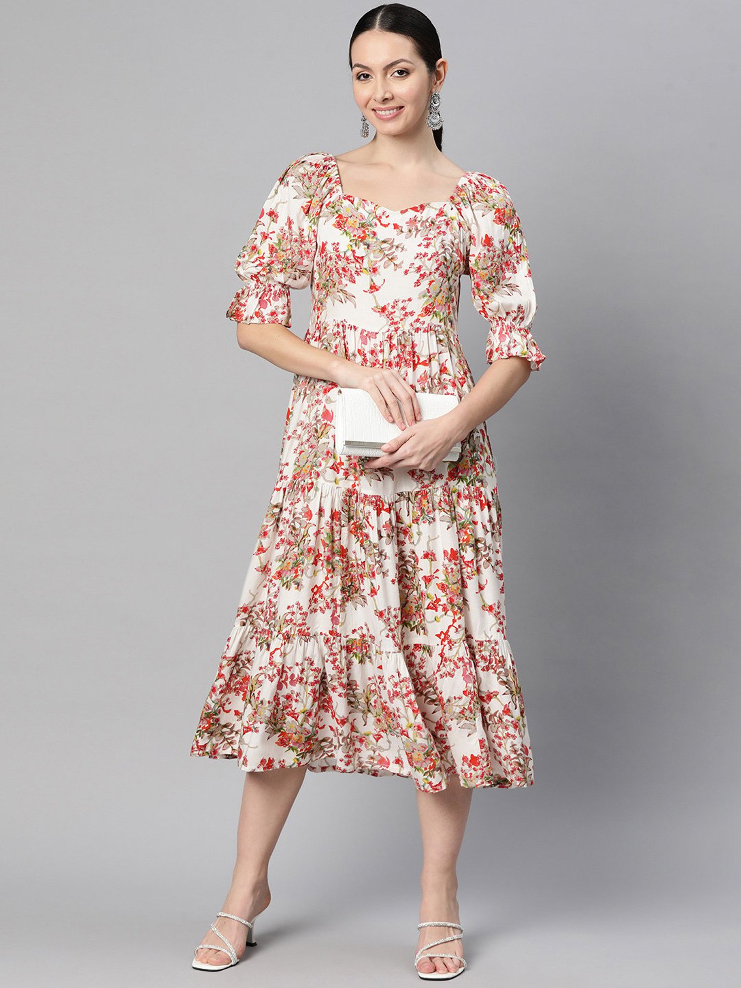 Saffron Threads Black Cotton Floral Print Ethnic Dress