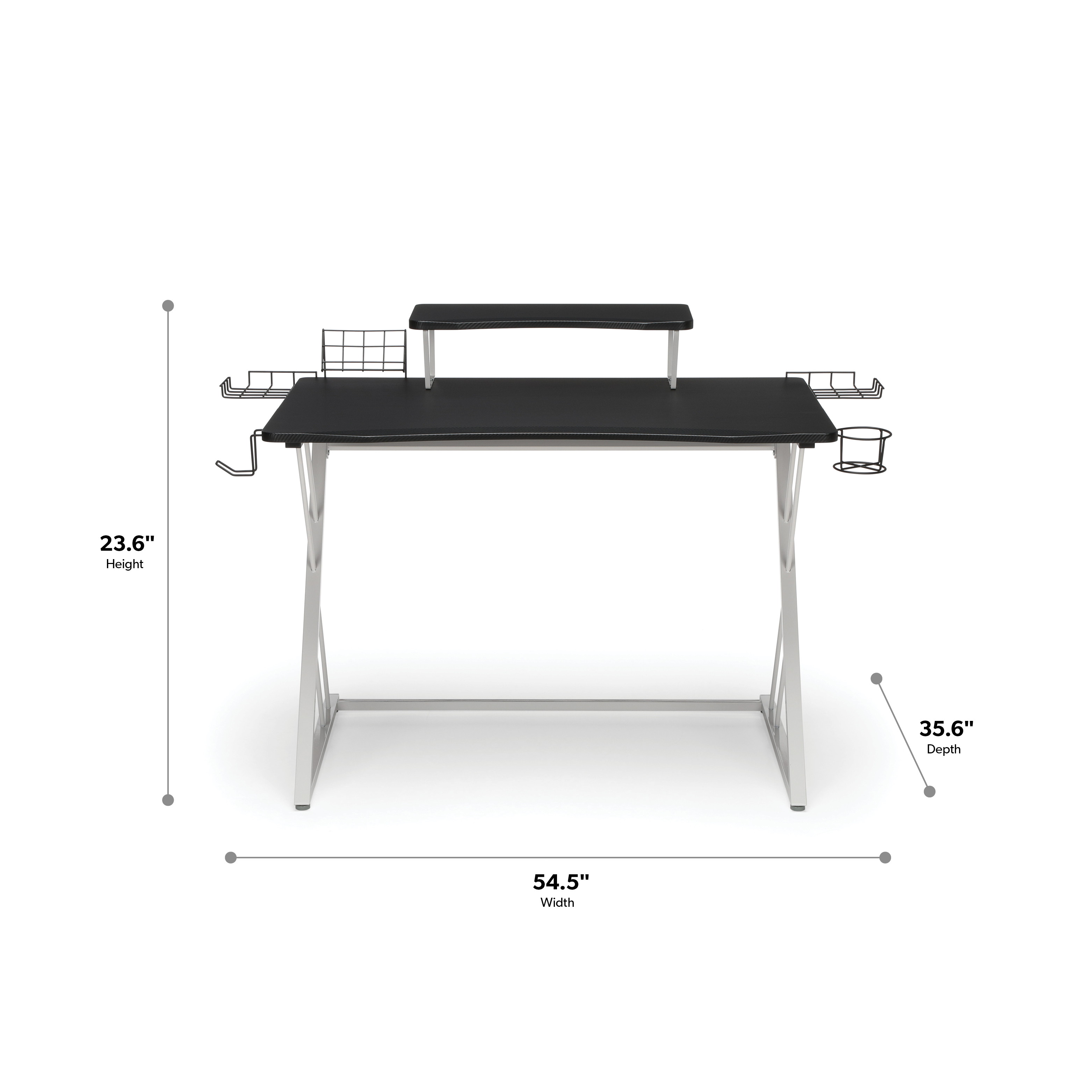 Essentials Collection 55" Gaming Computer Desk, 35" Monitor Shelf, Z-Base, in White/Black (ESS-1101-WHT-BLK)