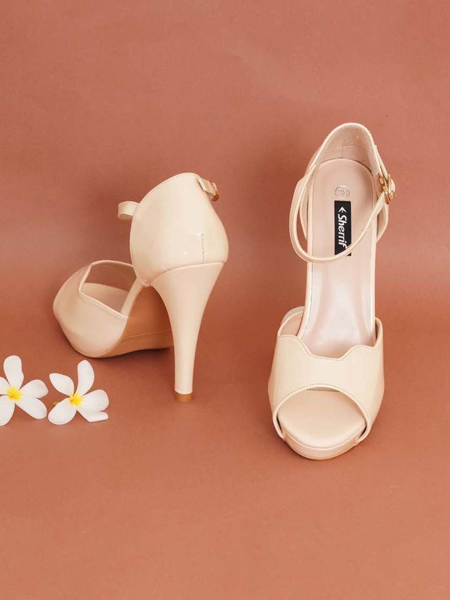 Sherrif Women's Beige Ankle Strap Stilettos