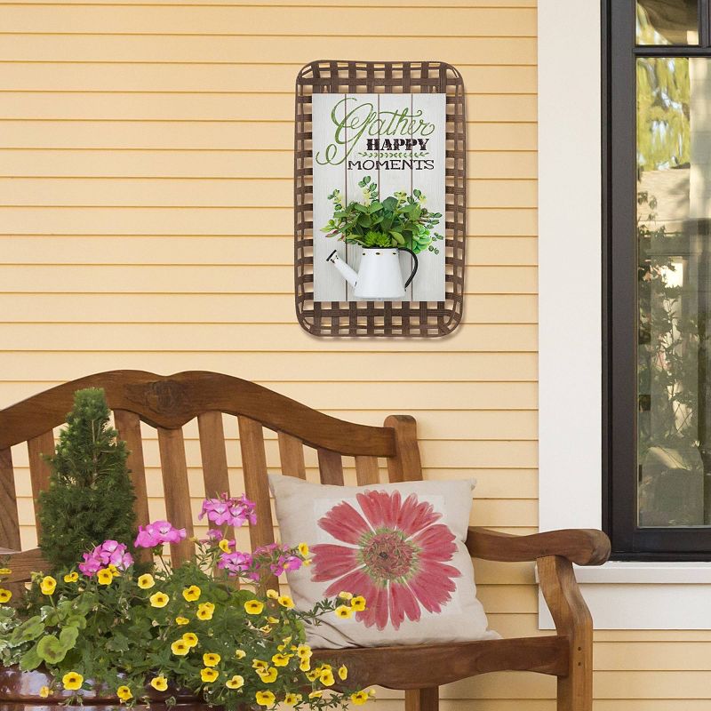 Alpine 19" Gather Happy Moments with Watering Can Iron Wall Decor