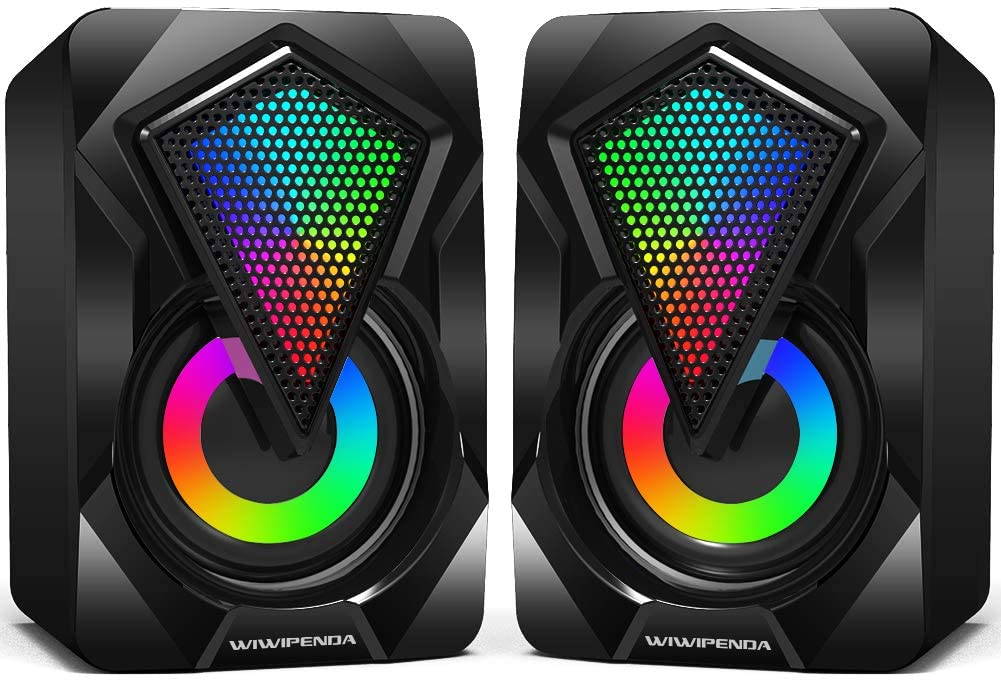 Computer Speakers X2 Wired PC Speaker 2.0 USB Gaming Powered Stereo Mini Multimedia Volume Control with RGB Lights 3.5mm Aux Input for Phone Tablets Desktop Laptop