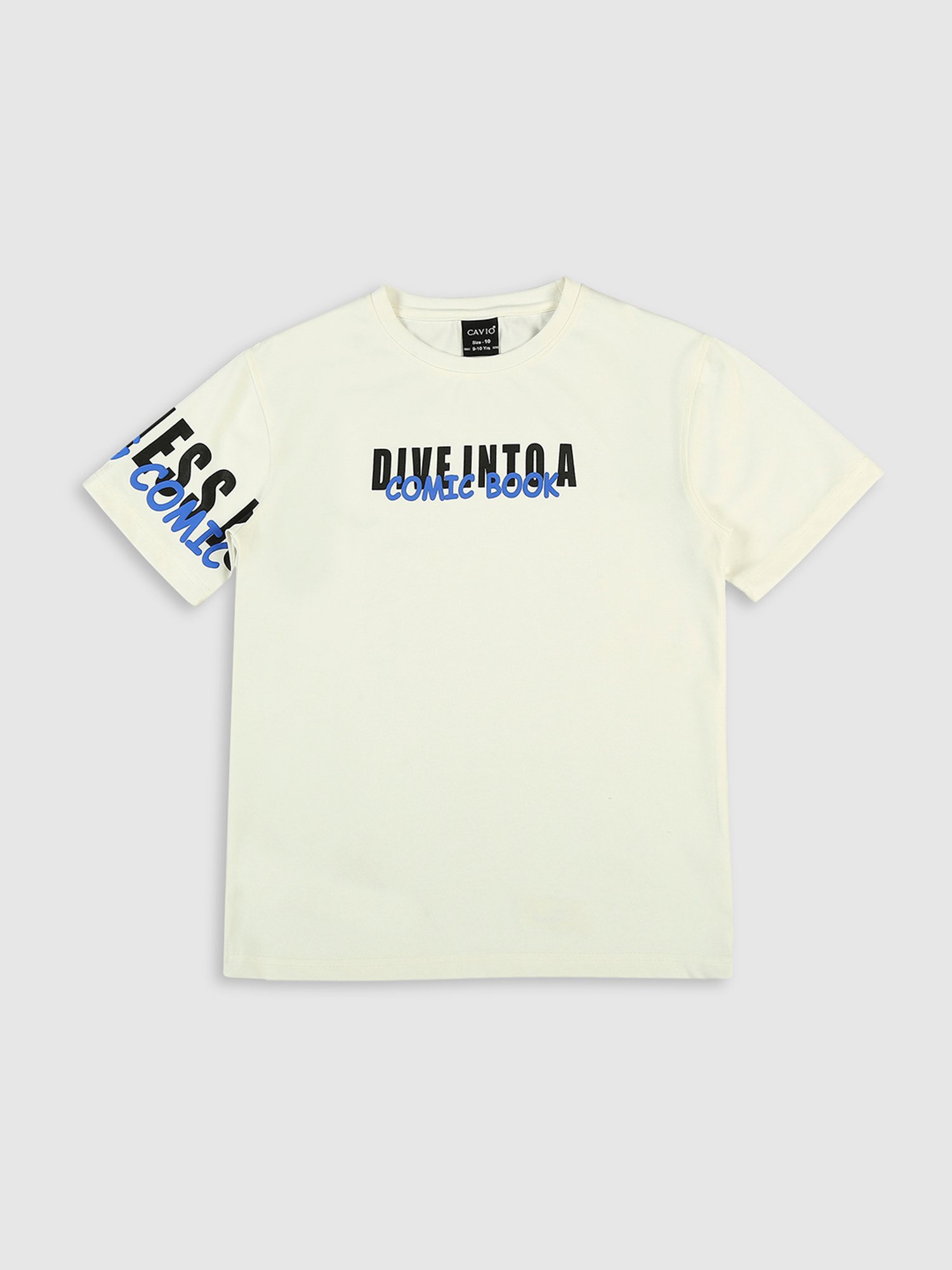 Cavio Kids Cream Printed T-Shirt